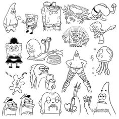 cartoon characters drawn in black and white