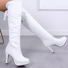 Category:Boots; Upper Materials:Faux Leather; Season:Fall,Winter; Heel Type:Stiletto; Gender:Women's; Size Suggestion:standard size, select your usual size; Toe Shape:Round Toe; Type:Over The Knee Boots,Thigh High Boots; Style:Elegant,Minimalism,Casual,Vintage; Heel Height(inch):2-3; Outsole Materials:Rubber; Occasion:Daily,Outdoor; Closure Type:Lace-up; Pattern:Solid Color; Listing Date:11/13/2023; Production mode:Self-produce; 2024 Trends:Plus Size,Heel Boots Hak Tinggi, Red Sole Shoes, Women's Over The Knee Boots, Platform Stilettos, Stiletto Boots, Super High Heels, Winter Shoes, Thigh High Boots, Womens High Heels