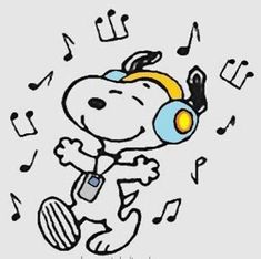 a cartoon dog with headphones and music notes