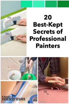 the cover of 20 best kept secrets of professional painters, with images of paint and tools