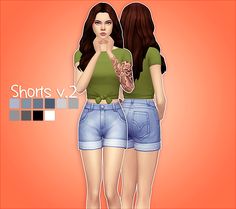 two young women standing next to each other in front of an orange background with the words shorts v2