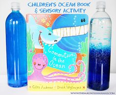 children's ocean book and water bottle activity