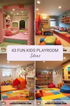 kids playrooms with colorful carpet and furniture in different rooms, including children's beds