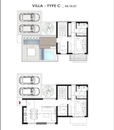 the floor plan for villa type c, which includes two separate rooms and one living area