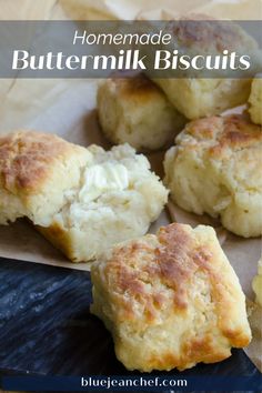 homemade buttermilk biscuits on a blue plate