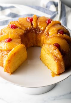 a pineapple upside down cake on a white plate