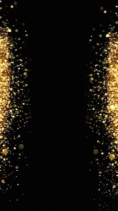 a black background with gold confetti in the middle and on the left side