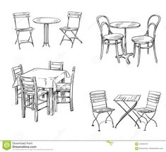 sketches of chairs and tables on a white background stock photo - image 349874