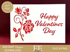 a valentine's day card with red roses on it