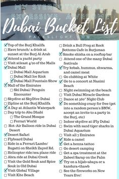 an image of a list with the names of things to do in dubai