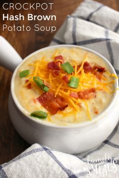 crockpot hash browns potato soup in a white bowl