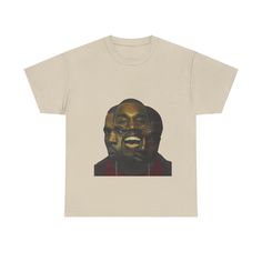 a white t - shirt with an image of a man's face and mouth