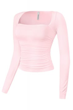 Upgrade your casual wardrobe with our Maxxy Long Sleeve Top. Designed with a deep scoop and buttery soft fabric, this top offers both style and comfort. Perfect for everyday wear, it's the Best Basic addition you need. Neckline: Sweetheart Neckline Length: Full Length Sleeve length: Long Sleeves Sleeve type: Fitted Sleeves Material: 96% Poly 4% Spandex Stretch: Stretchy Sheer: No Care instructions: Hand wash cold. Baby Pink Long Sleeve Top, Cute Y2k Tops, Cute Tops For School, Pink Aesthetic Clothes, Basic Addition, Pink Long Sleeve Top, Pink Shirts, Clothes Tops, Fitted Sleeves