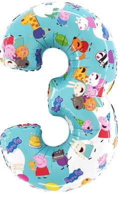 an inflatable number 3 with cartoon characters on it