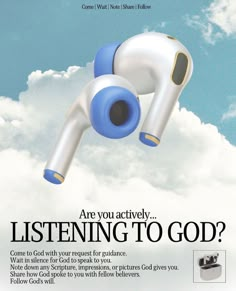 an advertisement for toothbrushes in the air with clouds and sky behind it that says, are you actively listening to god?