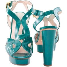 Prada turquoise patent leather High heels pump. Size 38.5. Golden metal buckle. In very good condition. Small stain on the right shoe on the side. Dimensions : Heel height: 11 cm, insole length: 25 cm, platform height: 2.5 cm Will be delivered in a new, non-original dust bag Green Patent Leather High Heel Sandals, Modern Green Patent Leather Heels, Prada Green Shoes, Green Patent Leather Luxury Heels, Brazil Trip, Prada Shoes Heels Vintage, Tennis Shoe Heels, Vintage High Heels, Chic High Heels