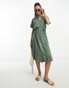 Dresses by Vero Moda All other dresses can go home Spread collar Button placket Tie waist Regular fit Shirt Midi Dress, Ladies Day Dresses, Derek Lam 10 Crosby, Daytime Dresses, Derek Lam, Dress With Tie, Midi Shirt Dress, Long Sleeve Midi, Shirtdress