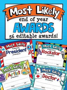 the most likely end of year awards are available for students to use in their classroom