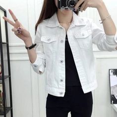 Trendy Korean-style Slim Jacket for Fall/winter Korean Fashion Jacket, Female Jacket, Slim Jacket, Casual Denim Jacket, Denim Jacket Fashion, White Denim Jacket, Winter Outerwear, Korean Casual, Estilo Chic