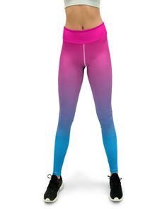 Super soft, stretchy and comfortable yoga pants in Ombre Pink to Blue colored print. 100% sewed by hand with care and is made of 82% polyester and 18% spandex. Multicolor Athleisure Bottoms For Training, Multicolor Athleisure Bottoms For Gym, Blue High-stretch Activewear With Elastic Waistband, Multicolor Moisture-wicking Bottoms For Training, Blue High Stretch Activewear With Elastic Waistband, High Stretch Blue Activewear With Elastic Waistband, Pink Micro-elastic Workout Pants, Purple Stretch Leggings For Light Exercise, Blue Activewear With Elastic 4-way Stretch