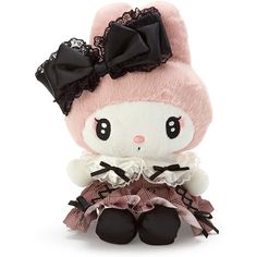 a pink and black stuffed animal wearing a dress