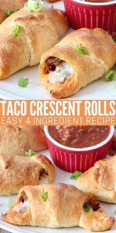 baked taco rolls on plate Taco Crescent Rolls, Beef And Cheddar, Best Egg Salad Recipe, Holiday Entertaining Food, Easy Taco Recipes, 4 Ingredient Recipes, Slow Cooker Tacos, Crescent Roll Recipes, Roll Recipes