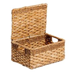 two wicker baskets sitting next to each other on top of a white background,