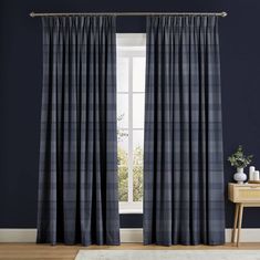 Timeless in both colour and design, our Heritage Plaid Blue curtains are a design that will stand the test of time. Featuring deep blue tones, this traditional design will easily fit with any colour scheme. These curtains can be made to measure to your exact specifications so it's never been easier to refresh your windows! Blue Plaid Curtains, Scottish Bedroom, Tartan Curtains, Brown Leather Furniture, Grey Blackout Curtains, Neutral Curtains, Living Room Types, Plaid Curtains, Geometric Curtains