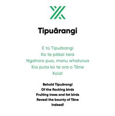 an advertisement with the words tipuarangi written in green and black on it