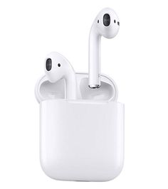 an apple airpods with two headset plugs attached to the back of it