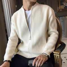 Men's Thick Sweater Japanese Knit Coat Sweater Cardigan Trendy Zipper Jacket Top Sweater Streetwear, Streetwear Sweater, Slim Fit Sweater, Zippered Cardigan, Cardigan Sweater Coat, Zip Cardigan, Zippered Sweater, Men's Korean Style, Sweater Coat