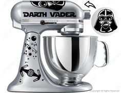 the darth vader sticker is next to an artisan mixer with star wars decals on it