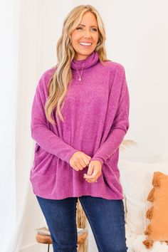 Stay cozy and stylish with our Mind Made Up On You Sweater in light plum! Made from a cozy brushed knit material, this sweater features a cowl neck and ribbed hem and cuff for added warmth! Its high low hemline adds a touch of uniqueness to your look! Perfect for those who want to stay cozy in style! 82% Polyester, 15% Rayon, 3% Spandex Model Call, Model Fits, Stay Cozy, Knitting Materials, Cowl Neck, In Style, High & Low, High Low, Plum