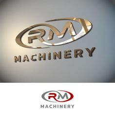 the logo for machinery company is shown in gold and silver on a white background with red letters