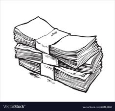 stack of papers sketched on white background