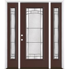 Masonite high-performance fiberglass doors feature distinct panel profiles that rival the detail of a real wood door but will not rust or dent. Additionally, the eye-catching border of Element glass adds a unique focal point to your entrance. Together, this distinctive door design and glass pairing perfectly complements a variety of home styles. Masonite Element 60-in x 80-in x 4-9/16-in Fiberglass Full Lite Right-Hand Inswing Chocolate Painted Prehung Front Door with Sidelights with Front Door With Sidelights, Door With Sidelights, Entry Door With Sidelights, Fiberglass Exterior Doors, Craftsman Door, Stained Doors, Victorian Door, Fiberglass Door, Glass Insulators