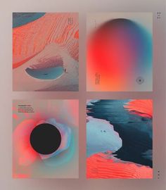 four abstract paintings with different colors and shapes