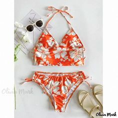 Olivia Mark - High-Waisted Bikini with Sexy Print and Separate Top and Bottom Swimsuit Inspo, Swimsuits Outfits, Malibu Barbie, Swimming Suits, Cute Bathing Suits, Summer Bikinis, Cute Bikinis, Cute Swimsuits, Orange Flower