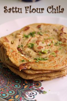 some food is on a plate with the words sattuflour china above it