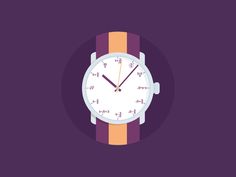 a watch with purple and orange bands around it's face on a purple background