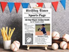 an image of a sports page with baseballs and french fries on the table next to it