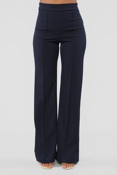 Gina High Waisted Dress Pants Brand: Canvas Style: LBP9683 Fabric: 95% Polyester/5% Spandex Details: HIGH WAISTED WIDE LEGGED PINTUCK PANTS - ZIPPER BACK - HIGH WAISTED - PERFECT FIT - MODEL IS 5'10" WEARING SIZE S - IN-SEAM 35" Knit Crepe MADE IN USA High Waisted Dress, High Waisted Dress Pants, Summer Work Outfits, Fashion Nova Jeans, Navy Fashion, Work Outfits Women, Womens Loungewear, Pants Outfit, Aesthetic Fashion