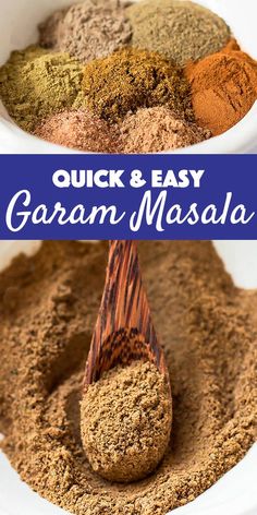 a bowl full of spices with the words quick and easy garam masala