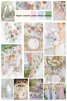 a collage of pink and blue wedding colors