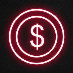 a red neon sign with a dollar symbol in the center on a black background,