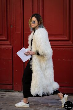 Irene Kim Street Style Street Fashion Streetsnaps by STYLEDUMONDE Street Style Fashion Photography White Fur Coat, White Fur, Models Off Duty