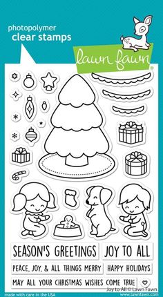 clear stamps featuring christmas trees and presents