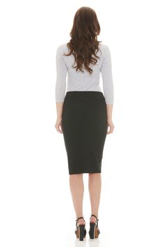 The Esteez cotton pencil skirt is a single layer form fitting skirt. Made with our own blend of soft cotton that will provide you with all day comfort. Soft cotton spandex blend Single layer fabric Pull-on No elastic in the waistband (great for maternity!) Figure flattering No pockets No slits Wear under dresses or on its own Machine wash cold Skirt length: Sizes S-M: 25 inches Size L: 25.5 inches Sizes XL-XXL: 26 inches Slim models range from 5'5 -5'8" and wear size small 95%Cotton / 5%Spandex Versatile Fitted Black Skirt, Casual Solid Color Bodycon Bottoms, Solid Color Casual Bodycon Bottoms, Black Fitted Versatile Skirt, Solid Bodycon Casual Bottoms, Casual Bodycon Skirt For Work, Stretch Cotton Mini Skirt For Work, Spring Fitted Pencil Skirt With Elastic Waistband, Elegant Cotton Pencil Skirt Bottoms