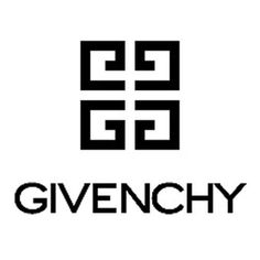 the givenchy logo is shown in black and white, with two squares above it