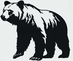 a black and white drawing of a bear